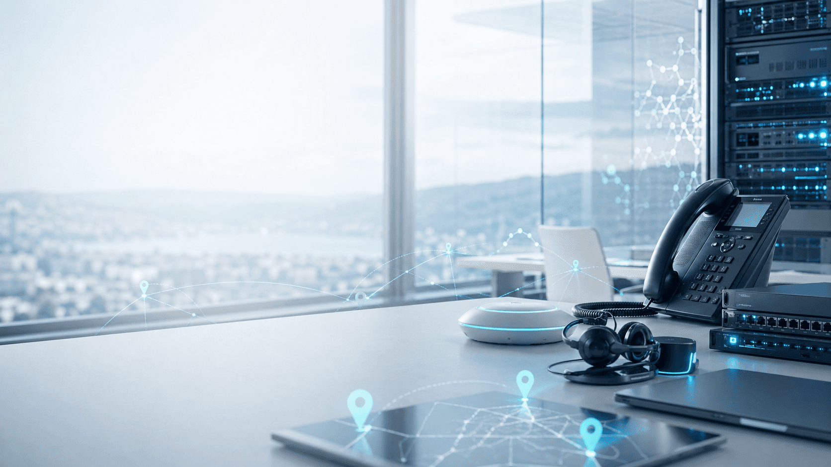 Moderner ICT-Arbeitsplatz mit Netzwerk- und Kommunikationsinfrastruktur